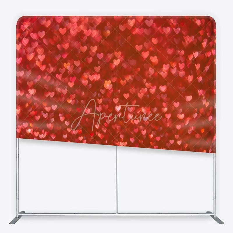 Aperturee - Aperturee Tension Fabric Backdrop Red Heart Bokeh Glitter Romantic Valentine Love Pillowcase Background Wedding Anniversary
