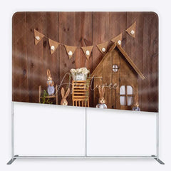 Aperturee - Aperturee Tension Fabric Backdrop Rustic Wood Easter Bunny Spring Wooden House Rabbit Pillowcase Background Kids Party Decor