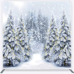 Aperturee - Aperturee Tension Fabric Backdrop Snowy Pine Forest Path Christmas Light Photo Prop