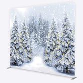 Aperturee - Aperturee Tension Fabric Backdrop Snowy Pine Forest Path Christmas Light Photo Prop