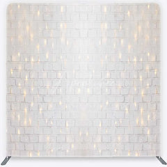 Aperturee - Aperturee Tension Fabric Backdrop White Brick Wall String Lights Rustic Texture Fairy Light Pillowcase Background Wedding Party