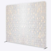 Aperturee - Aperturee Tension Fabric Backdrop White Brick Wall String Lights Rustic Texture Fairy Light Pillowcase Background Wedding Party