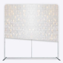 Aperturee - Aperturee Tension Fabric Backdrop White Brick Wall String Lights Rustic Texture Fairy Light Pillowcase Background Wedding Party