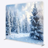 Aperturee - Aperturee Tension Fabric Backdrop Winter Snow Forest Wonderland Realistic White Tree Nature Pillowcase Background Holiday Decor