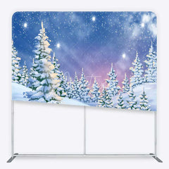 Aperturee - Aperturee Tension Fabric Backdrop Winter Snowy Pine Forest Blue Sky White Snow Tree Pillowcase Background Christmas Party Decor
