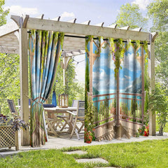 Aperturee - Aperturee Terrace Lake View Waterproof Printed Outdoor Curtains