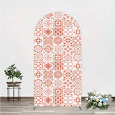 Aperturee - Aperturee Terracotta and White Moroccan Tile Pattern Arch Backdrop Rustic Boho Wedding Party Decor