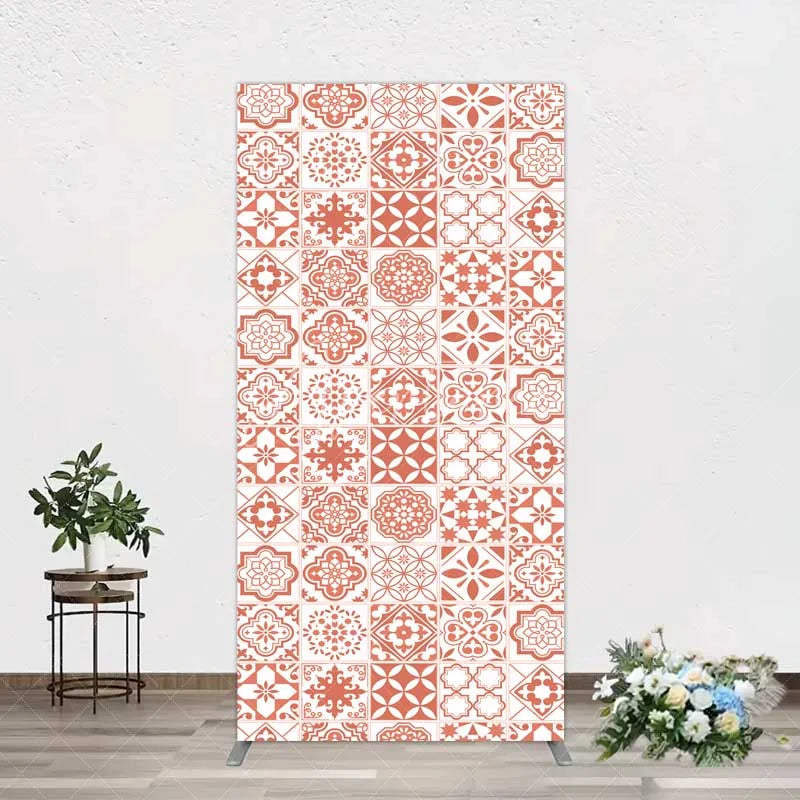 Aperturee - Aperturee Terracotta and White Moroccan Tile Pattern Rectangle Backdrop Rustic Boho Wedding Party Decor