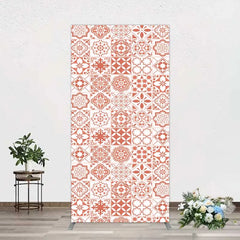 Aperturee - Aperturee Terracotta and White Moroccan Tile Pattern Rectangle Backdrop Rustic Boho Wedding Party Decor