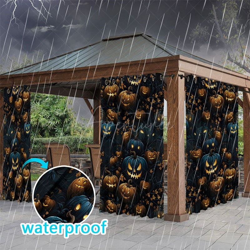 Aperturee - Aperturee Terrify Pumpkin Waterproof Printed Outdoor Curtains