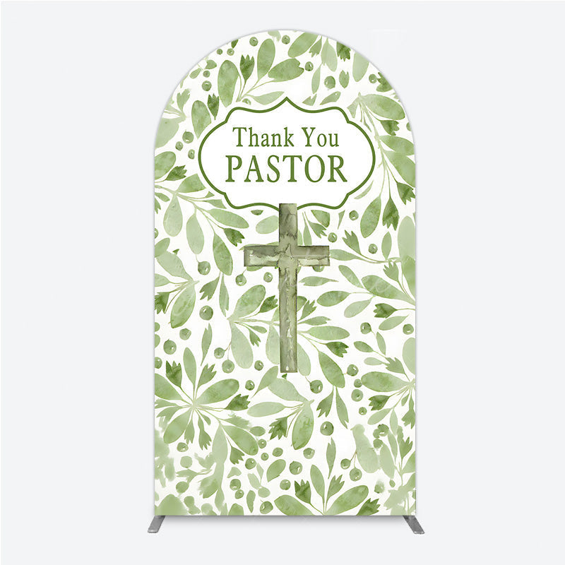 Aperturee - Aperturee Thank You Pastor Arch Backdrop Greenery Christian Cross Theme Church Appreciation Day and Holiday Event Decor