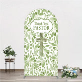 Aperturee - Aperturee Thank You Pastor Arch Backdrop Greenery Christian Cross Theme Church Appreciation Day and Holiday Event Decor