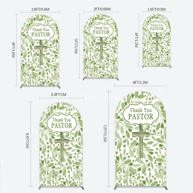 Aperturee - Aperturee Thank You Pastor Arch Backdrop Greenery Christian Cross Theme Church Appreciation Day and Holiday Event Decor