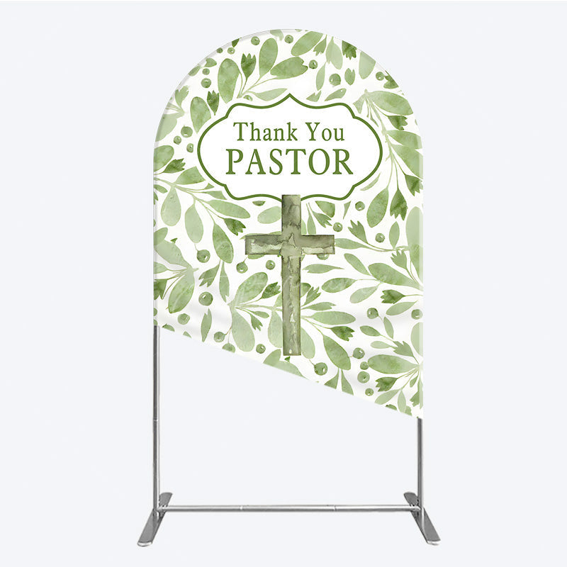 Aperturee - Aperturee Thank You Pastor Arch Backdrop Greenery Christian Cross Theme Church Appreciation Day and Holiday Event Decor