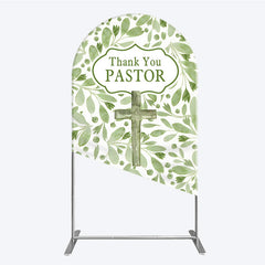 Aperturee - Aperturee Thank You Pastor Arch Backdrop Greenery Christian Cross Theme Church Appreciation Day and Holiday Event Decor