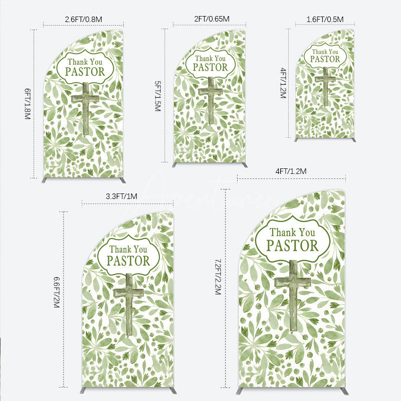 Aperturee - Aperturee Thank You Pastor Half Moon Arch Backdrop Greenery Christian Cross Theme Church Appreciation Day and Holiday Event