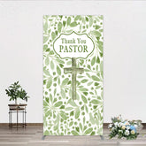 Aperturee - Aperturee Thank You Pastor Rectangle Backdrop Greenery Christian Cross Theme Church Appreciation Day and Holiday Event Decor