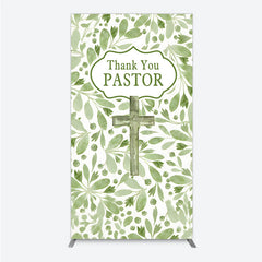 Aperturee - Aperturee Thank You Pastor Rectangle Backdrop Greenery Christian Cross Theme Church Appreciation Day and Holiday Event Decor