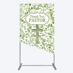 Aperturee - Aperturee Thank You Pastor Rectangle Backdrop Greenery Christian Cross Theme Church Appreciation Day and Holiday Event Decor