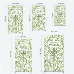 Aperturee - Aperturee Thank You Pastor Rectangle Backdrop Greenery Christian Cross Theme Church Appreciation Day and Holiday Event Decor
