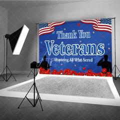 Aperturee - Aperturee Thank You Veterans Backdrop for Honoring All Who Served Patriotic American Flag with Poppies Veterans Day Decor