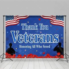Aperturee - Aperturee Thank You Veterans Backdrop for Honoring All Who Served Patriotic American Flag with Poppies Veterans Day Decor