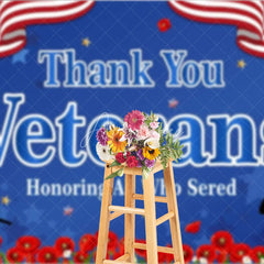 Aperturee - Aperturee Thank You Veterans Backdrop for Honoring All Who Served Patriotic American Flag with Poppies Veterans Day Decor