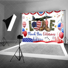 Aperturee - Aperturee Thank You Veterans Backdrop Patriotic Military Appreciation Banner American Flag Boots Jet Party Decorations