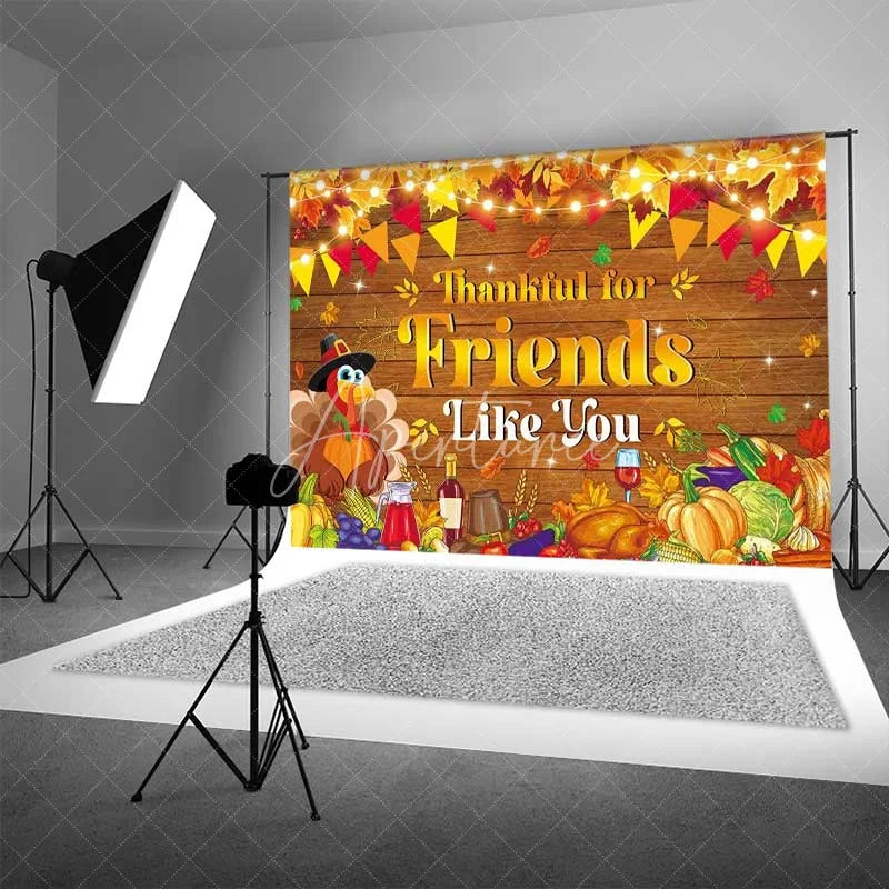 Aperturee - Aperturee Thankful for Friends Backdrop Thanksgiving Feast Wood Party Photography Background