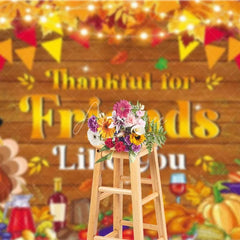 Aperturee - Aperturee Thankful for Friends Backdrop Thanksgiving Feast Wood Party Photography Background