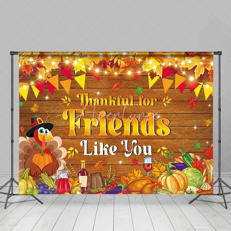 Aperturee - Aperturee Thankful for Friends Backdrop Thanksgiving Feast Wood Party Photography Background
