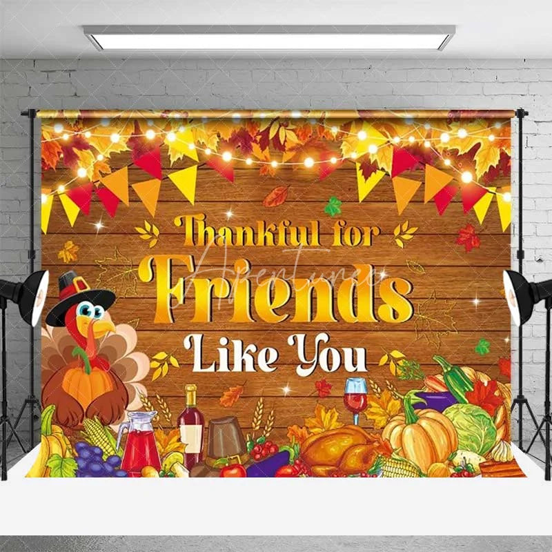Aperturee - Aperturee Thankful for Friends Backdrop Thanksgiving Feast Wood Party Photography Background