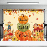 Aperturee - Aperturee Thankful Grateful Blessed Backdrop Fall Pumpkin Scarecrow Background for Thanksgiving Autumn Harvest Party Decoration