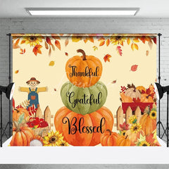 Aperturee - Aperturee Thankful Grateful Blessed Backdrop Fall Pumpkin Scarecrow Background for Thanksgiving Autumn Harvest Party Decoration