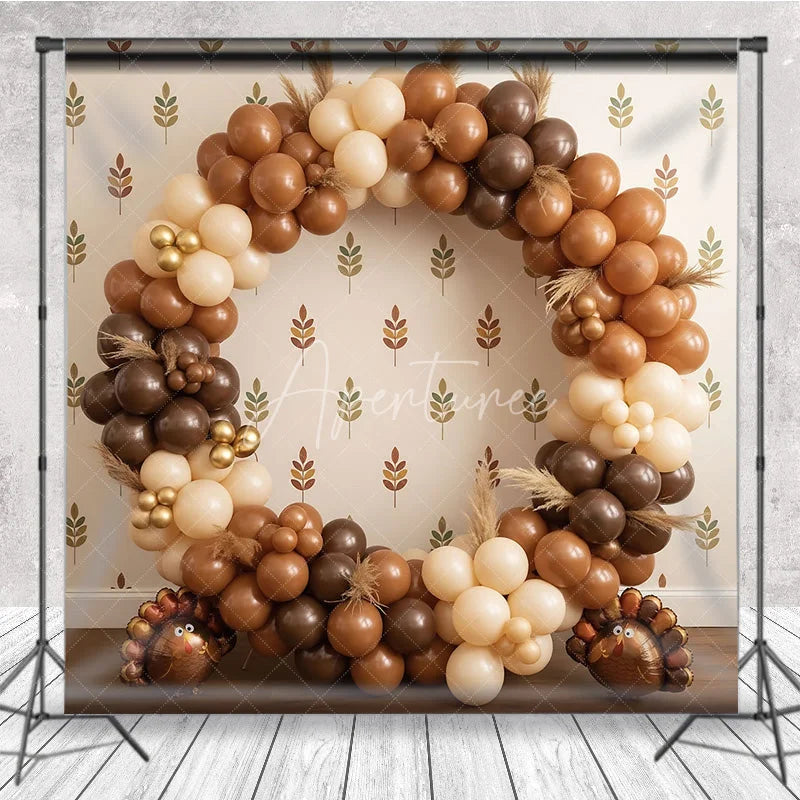Aperturee - Aperturee Thanksgiving Balloon Arch Backdrop Turkey Brown Cream Balloon Background Boho Fall Harvest Holiday Party Decoration