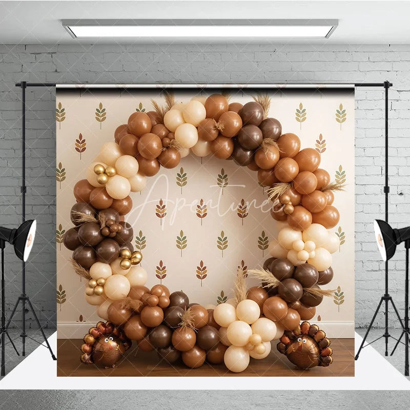 Aperturee - Aperturee Thanksgiving Balloon Arch Backdrop Turkey Brown Cream Balloon Background Boho Fall Harvest Holiday Party Decoration