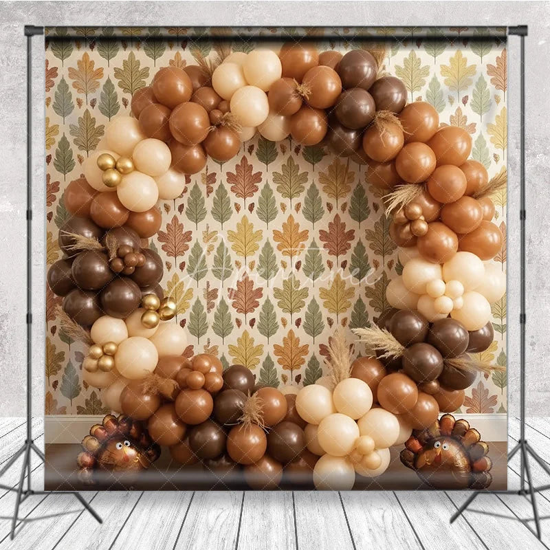 Aperturee - Aperturee Thanksgiving Balloon Arch Backdrop Turkey Brown Round Garland Background Boho Fall Leaf Wallpaper Party Decoration