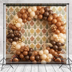Aperturee - Aperturee Thanksgiving Balloon Arch Backdrop Turkey Brown Round Garland Background Boho Fall Leaf Wallpaper Party Decoration