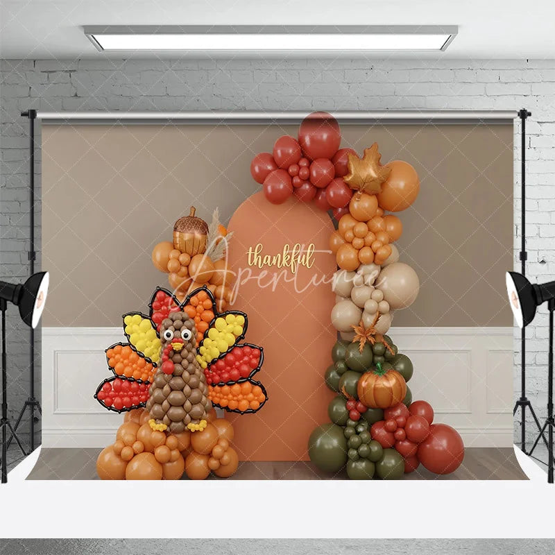 Aperturee - Aperturee Thanksgiving Balloon Arch Backdrop Turkey Pumpkin Photography Background Fall Harvest Thankful Party Decoration Prop