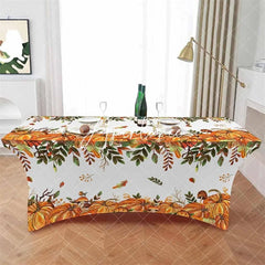 Aperturee - Aperturee Thanksgiving Fall Pumpkin Leaves Cute Stretch Table Cover