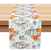 Aperturee - Aperturee Thanksgiving Harvest Table Runner with Pumpkins Rustic Autumn Vibe Modern Farmhouse Kitchen Dining Room Decor