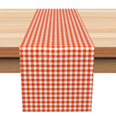Aperturee - Aperturee Thanksgiving Table Runner in Orange and White Gingham Plaid for Rustic Farmhouse Fall Harvest Dinner