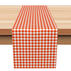 Aperturee - Aperturee Thanksgiving Table Runner in Orange and White Gingham Plaid for Rustic Farmhouse Fall Harvest Dinner