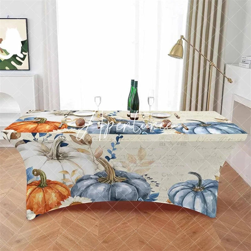 Aperturee - Aperturee Thanksgiving Watercolor Fall Pumpkin Cute Stretch Table Cover