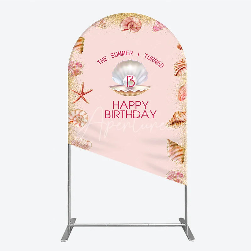 Aperturee - Aperturee The Summer I Turned 13 Arch Backdrop for Birthday Beach and Seashell Theme Under the Sea Party Photo Booth