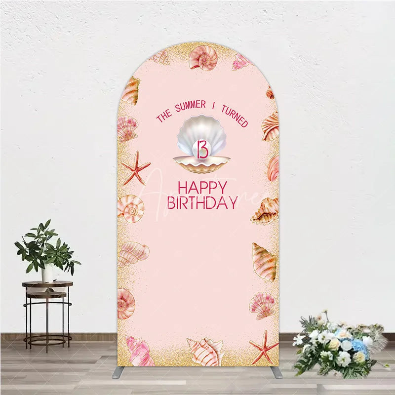 Aperturee - Aperturee The Summer I Turned 13 Arch Backdrop for Birthday Beach and Seashell Theme Under the Sea Party Photo Booth