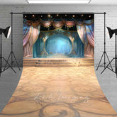Aperturee Aperturee Theater Stage Sweep Photography Backdrop with Floor Elegant Blue and Gold Curtains Magical Performance Photo Prop