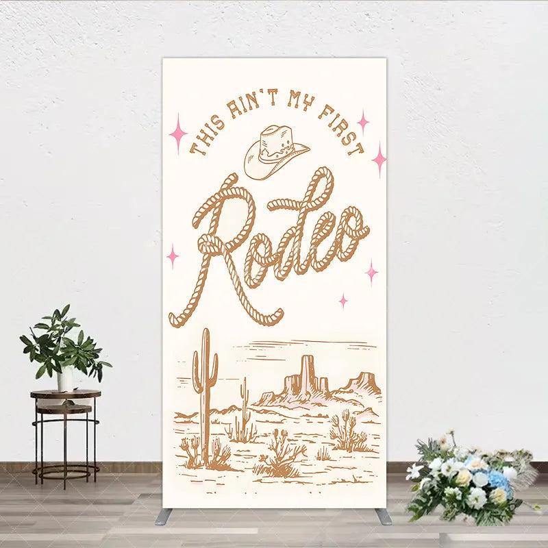 Aperturee - Aperturee This Ain’t My First Rodeo Rectangle Backdrop Western Cowboy Themed Birthday Desert Cactus Party Photo Booth Decor