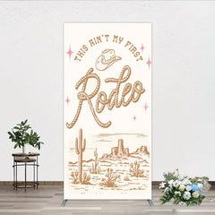 Aperturee - Aperturee This Ain’t My First Rodeo Rectangle Backdrop Western Cowboy Themed Birthday Desert Cactus Party Photo Booth Decor