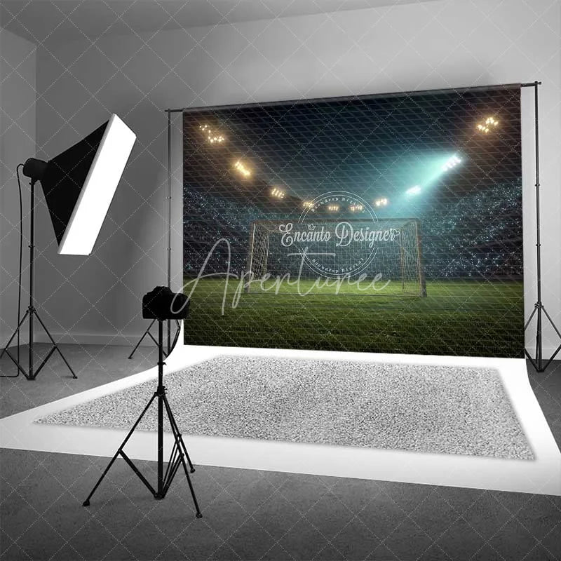 Aperturee - Aperturee Thrilling Soccer Field Stadium Lights Backdrop Night Game Sports Event Photography Background for Party